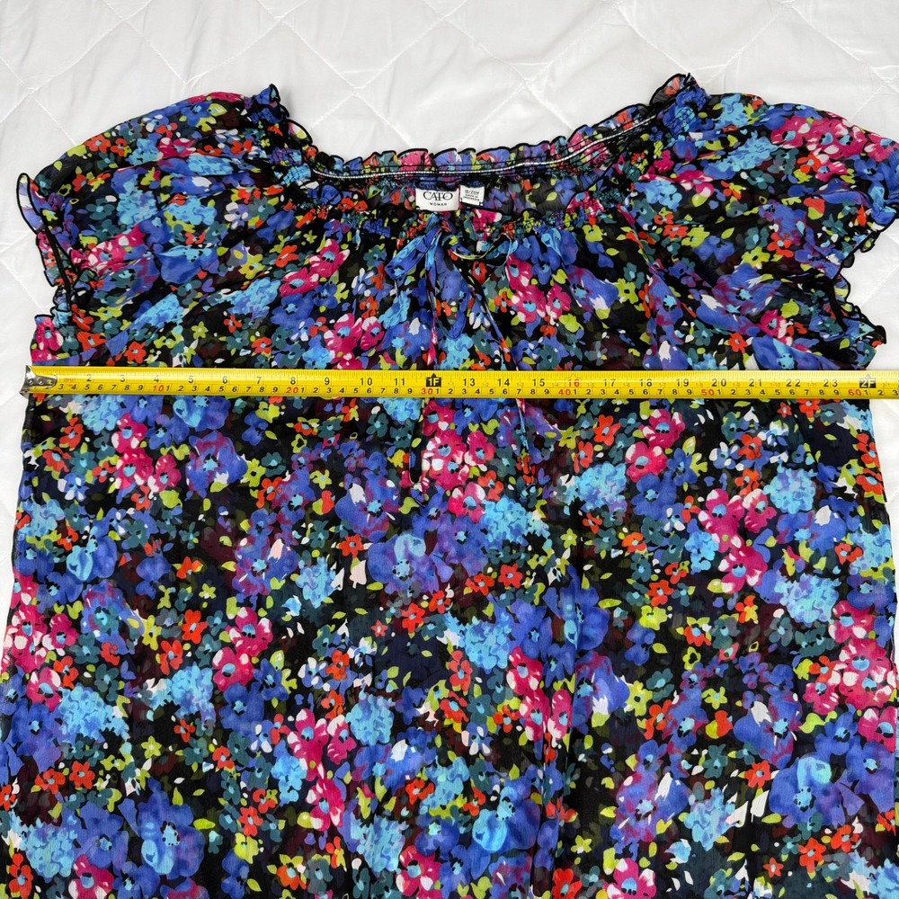 Cato Woman Floral Peasant Top 18/20W Multi Color Sheer Flutter Sleeve Blouse - Picture 9 of 12